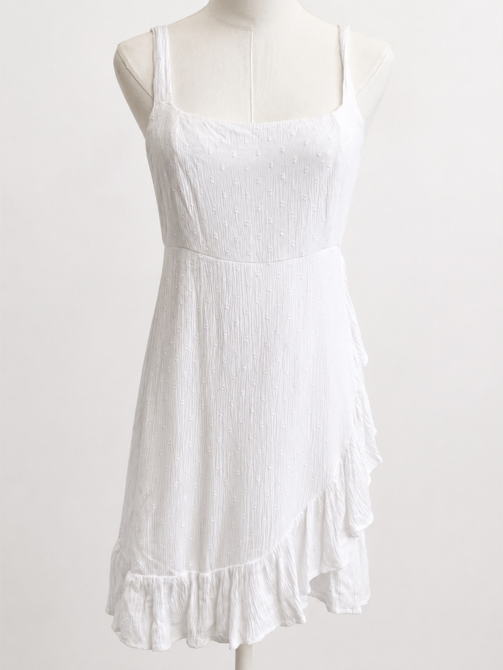 O'Neill White Swiss Dot Ruffle Mini Dress Womens M Cottagecore Boho